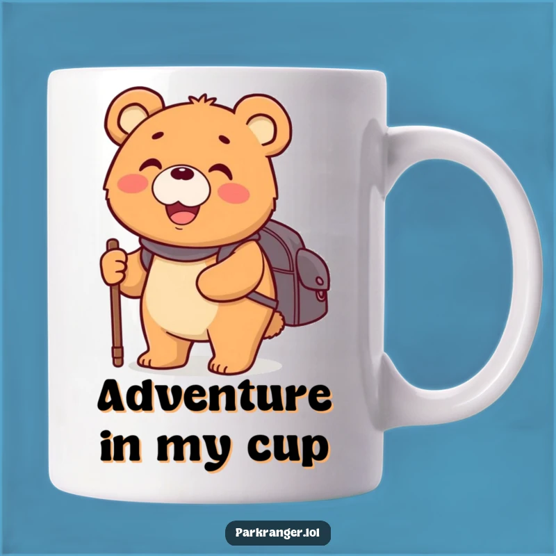 Funny Bear Adventurer Mug: Happy Walker Backpack Buddy Gift
