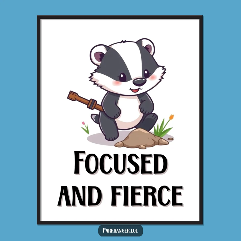 Funny Determined Badger Digital Art: Path Clearing Decor, Instant Funny Gift