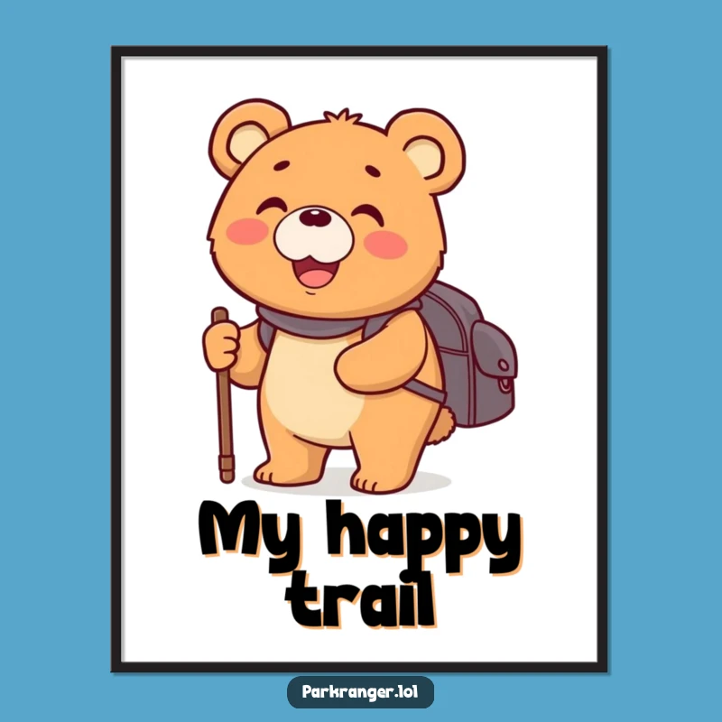 Funny Bear Adventurer Digital Art: Happy Walker Print