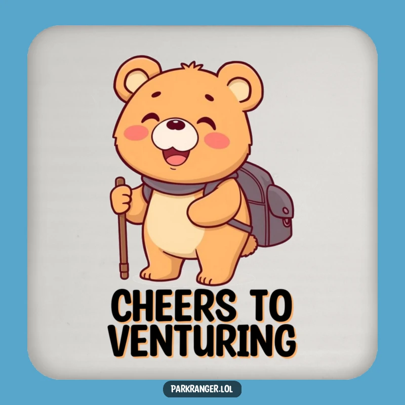 Funny Bear Adventurer Coaster: Happy Walker Drink Protector