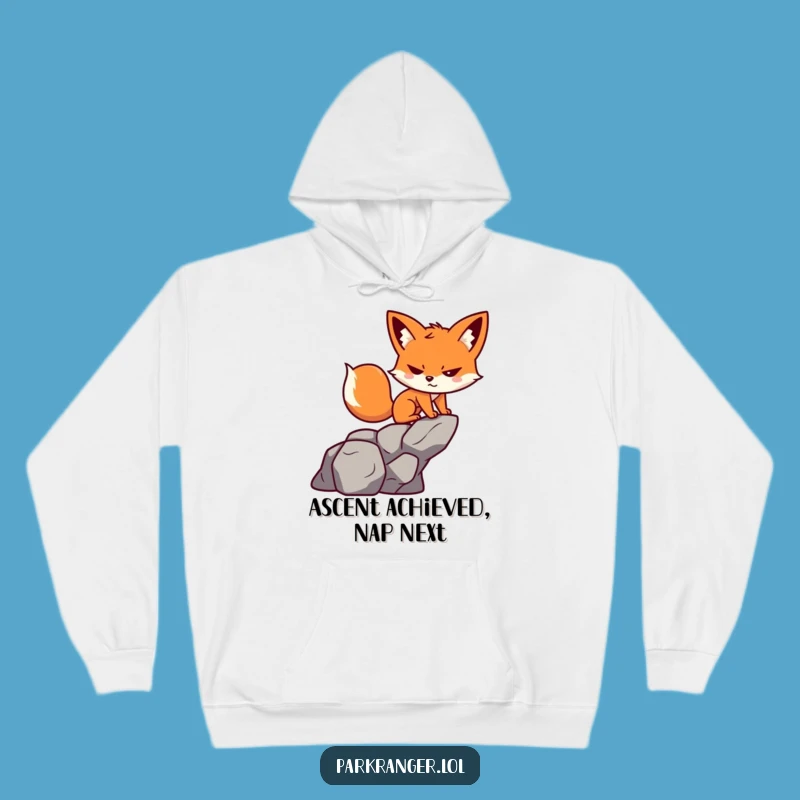 Funny Fox Adventure Hoodie: Cozy Climber, Determined Grin Warm Wear, Great Funny Gift