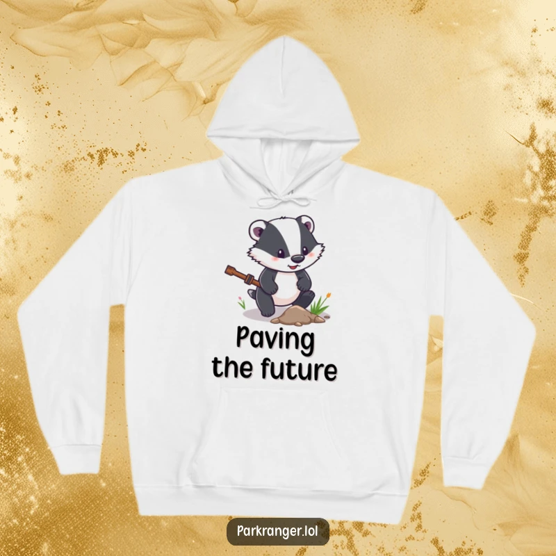 Funny Hoodie showcasing a determined badger character focused on clearing a small path, representing strength and resilience.