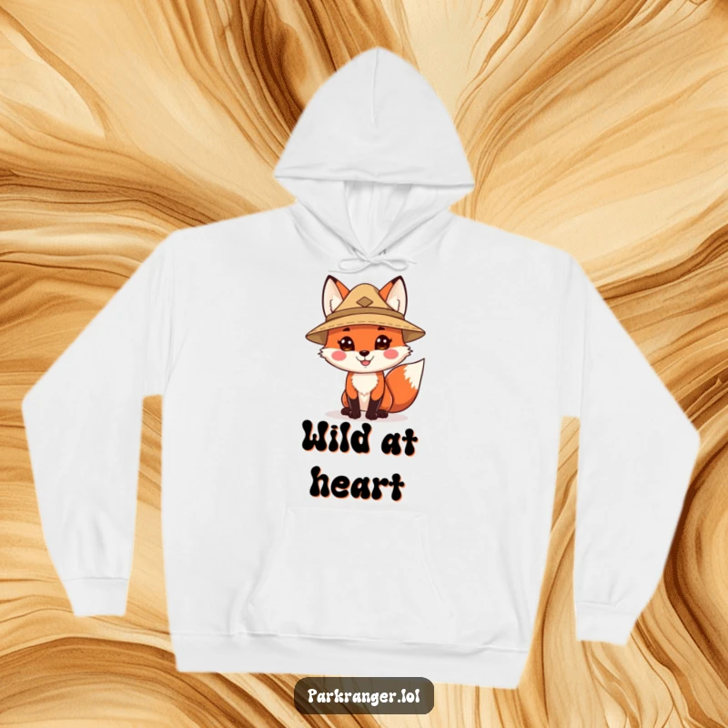 Funny hoodie featuring a happy fox character in a ranger hat, offering warmth and a touch of woodland humor for outdoor enthusiasts.