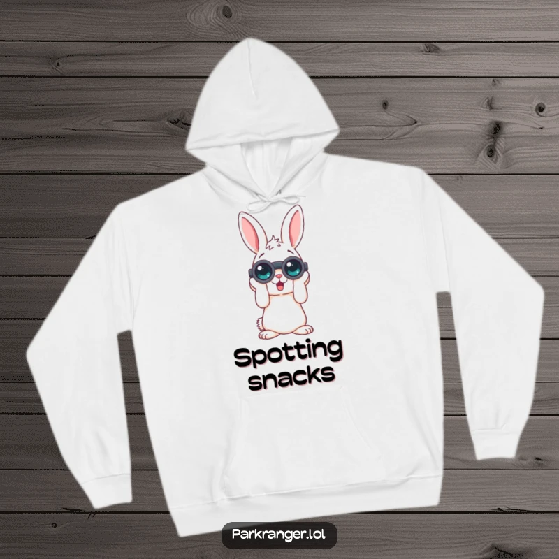 Funny hoodie featuring a playful rabbit character using binoculars, perfect for staying warm while observing the world with a humorous and curious spirit.