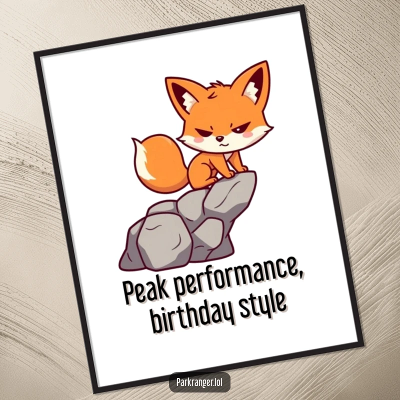 Funny Free Printable Wall Art of a grinning fox scaling a rock, inspiring adventure and playful decor.