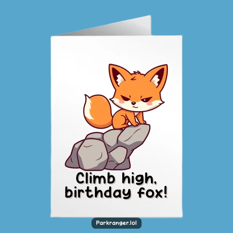 Free Printable Fox Birthday Card: Funny Climbing Fox Downloadable Gift for Him or Her