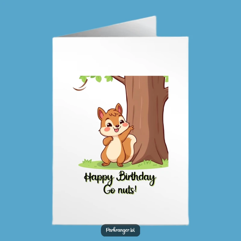 Free Printable Birthday Card: Squirrel Pointing to Tree Funny Downloadable Gift