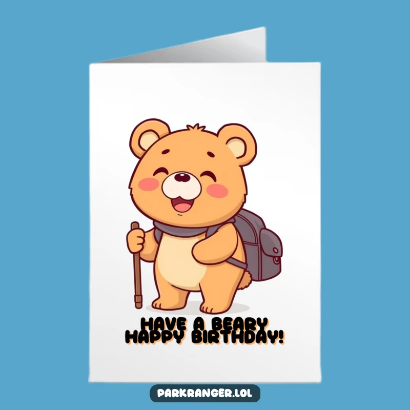Free Printable Birthday Card: Happy Bear Adventure, Smiling Traveler Greeting