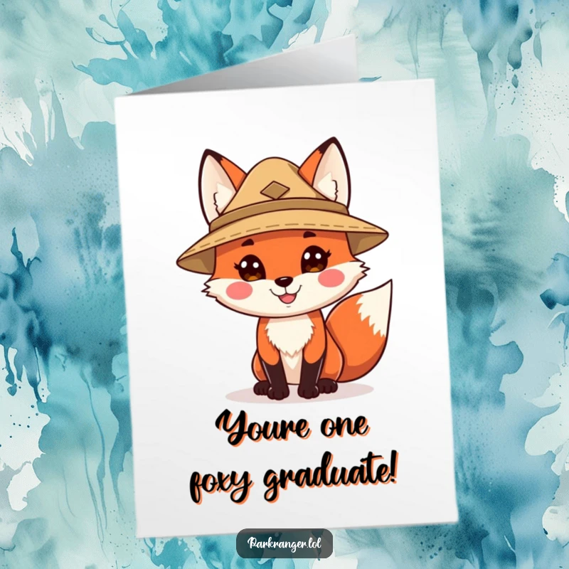 Funny Free Printable Congratulations Card with a ranger hat-wearing fox character, giving a salute to success.