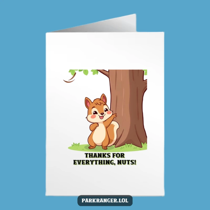 Free Printable Thank You Card: Squirrel Pointing to Tree Funny Downloadable Gift