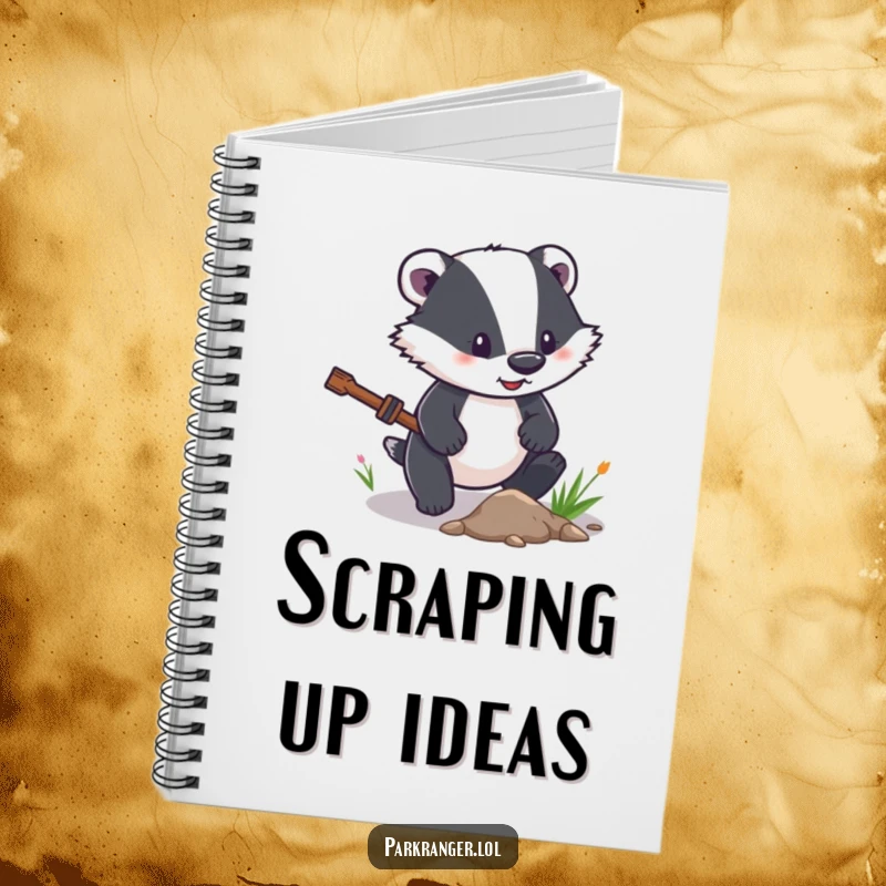 Funny Notebook featuring a determined badger character clearing a small path, ideal for planning projects and jotting down ideas.