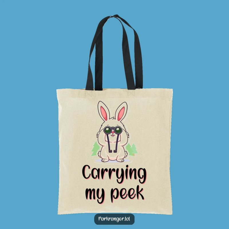 Funny Rabbit Explorer Tote Bag: Cheerful Binocular Gazer Carryall